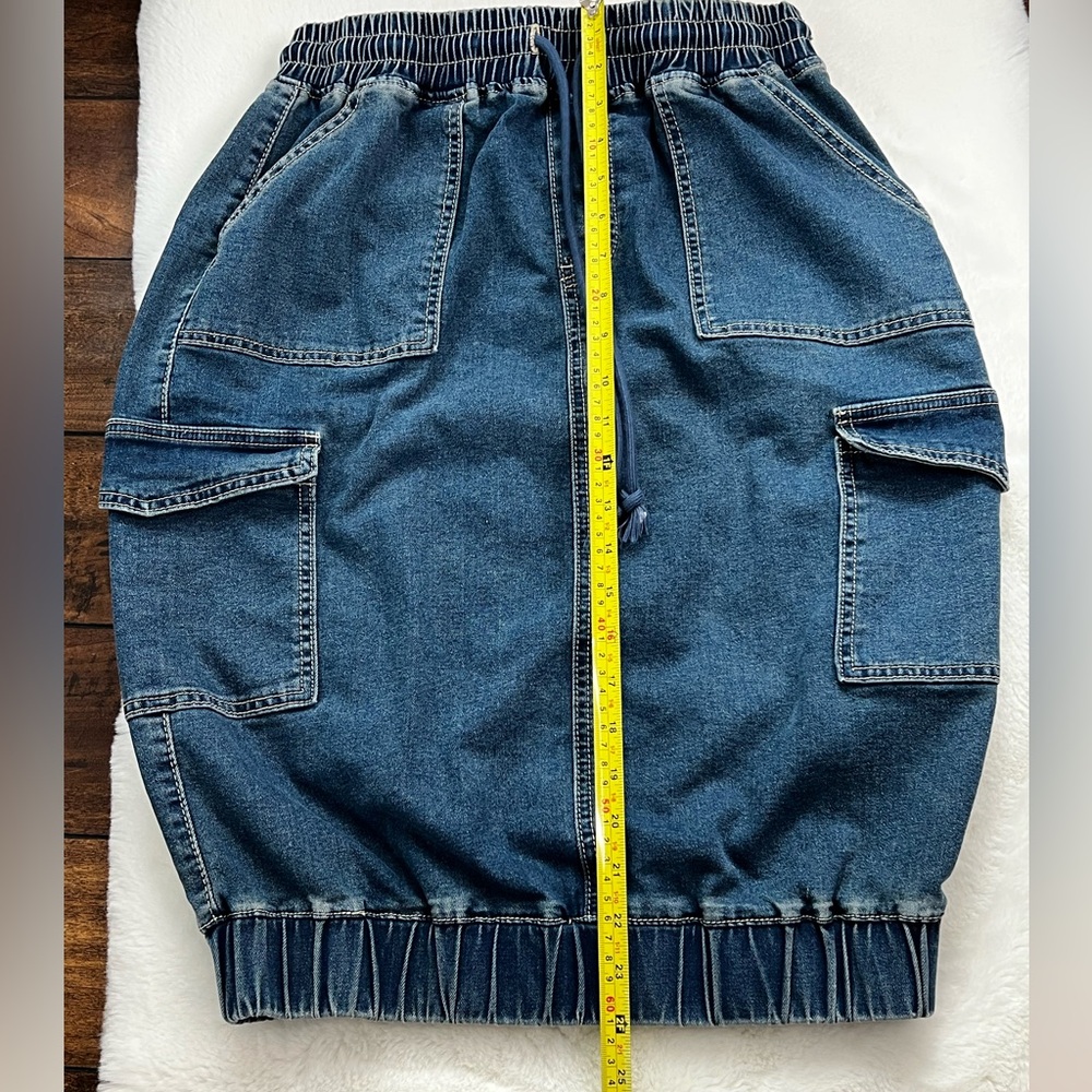 Ashley Stewart Denim Cargo Bubble Skirt Medium Blue Size 10/12 - Picture 12 of 15
